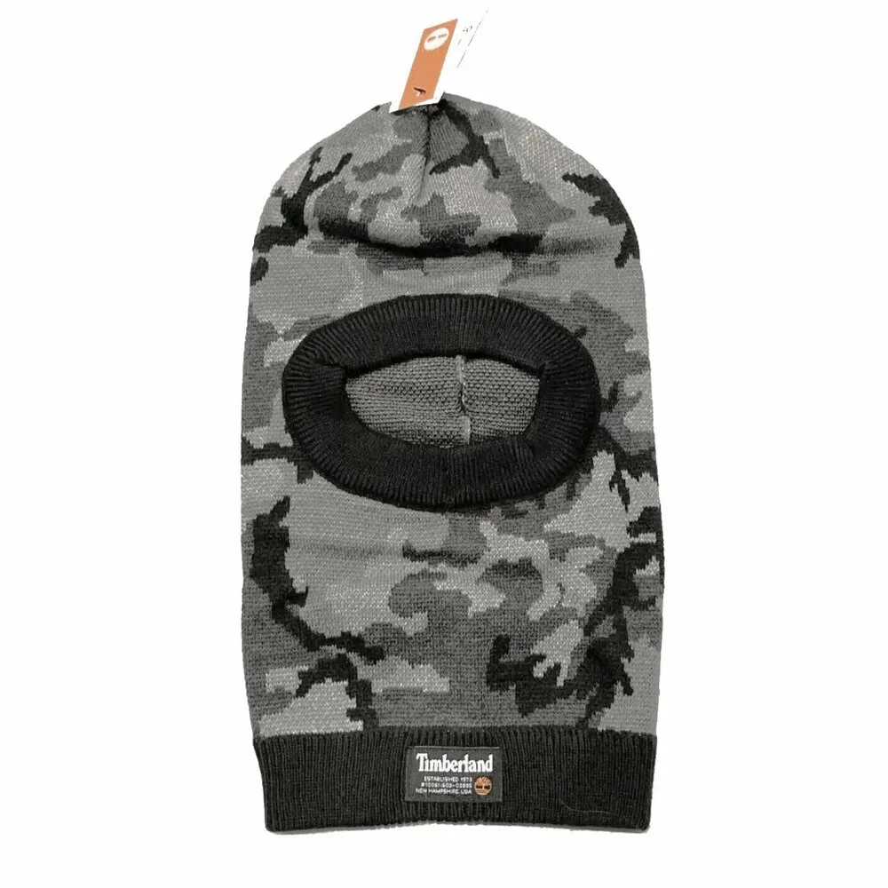 New! Timberland Knit Balaclava! Black & Gray Camo Use as Face Warmer, Mask, Hat